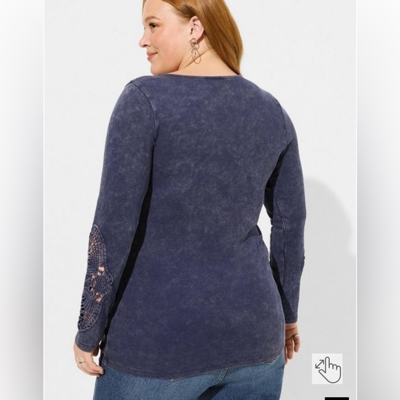Torrid Cotton Modal Rib Scoop Neck Crochet Long Sleeve Top - Picture 2 of 9
